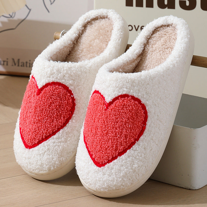 Wholesale Valentine's Day Smiling Face Big Love Plush Cotton Slippers